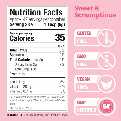Miniatura 2 de Nature Restore Polvo de fresa liofilizado orgánico certificado por USDA, 10 onzas, sin OMG, sin gluten, vegano