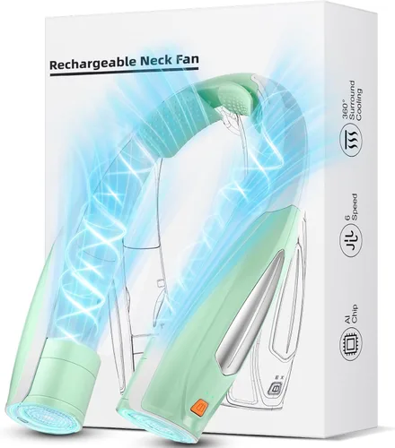 Miniatura 15 de Hionly Ventilador de cuello AI, ventilador personal portátil ajustable de 6 velocidades, recargable, batería de 6000 mAh de enfriamiento más rápido