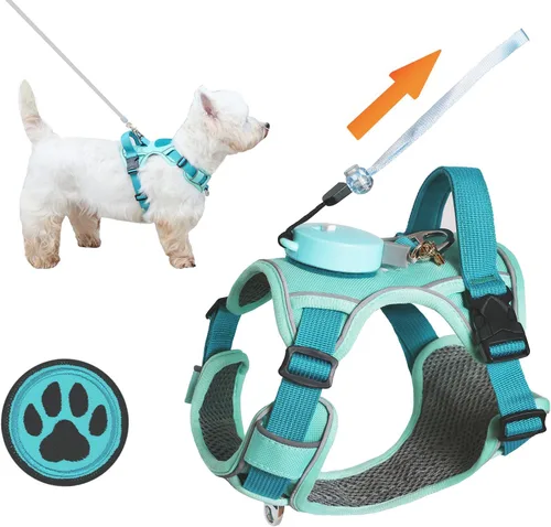 Arnés para perros pequeños de hasta 16 libras, arnés ligero 3 en 1 sin tirones con correa retráctil de 6.6 pies, correa portátil, clip frontal, asa,
