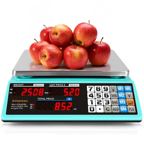 Báscula comercial de alimentos de 88 libras / kilogramos/oz, escala de cálculo de precios con pantalla doble, recargable, placa reversible 88lb /