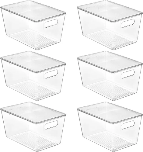 Miniatura 9 de Vtopmart 10 unidades de contenedores de almacenamiento apilables transparentes con tapas, contenedores de plástico grandes con asas para organizador