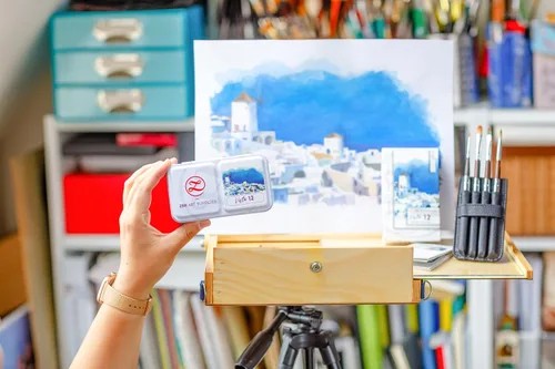 Miniatura 6 de ZenART Supplies Juego de pintura de acuarela profesional Vista – No tóxico 12 medias bandejas en lata de metal paleta portátil de viaje vibrante 07.