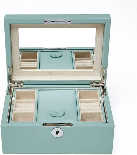 Miniatura 6 de Vlando Organizador retro con cerradura para joyas, collares, aretes, anillos, estuche de almacenamiento con llave, el mejor regalo para mujeres