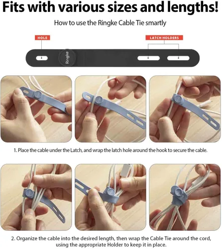 Miniatura 4 de Ringke Sujetacables de silicona [gestión de cables reutilizables] Organizador de cables flexible, longitud ajustable, clips de cable duraderos
