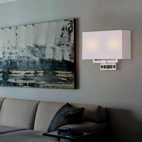 Miniatura 5 de LEDMyplace - Lámpara de pared LED de 2 luces, 120 V, base E26, cuerpo de hierro y pantalla de tela blanca, certificación UL, acabado de níquel