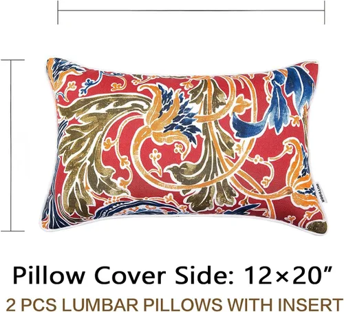 Miniatura 3 de JMGBird Juego de 2 almohadas lumbares para exteriores con relleno de algodón PP para muebles de patio, almohadas decorativas de 12 x 20 pulgadas
