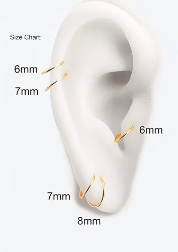 Miniatura 82 de Aretes de aro dorados y plateados para cartílago, nariz, tabique, oreja, hélix, tragus, joyería para mujer, hipoalergénicos, pequeños aros