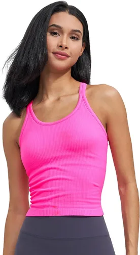 Miniatura 102 de sphinx cat - Camiseta corta de entrenamiento para mujer, camiseta sin mangas, acanalada, con espalda cruzada y brasier integrado