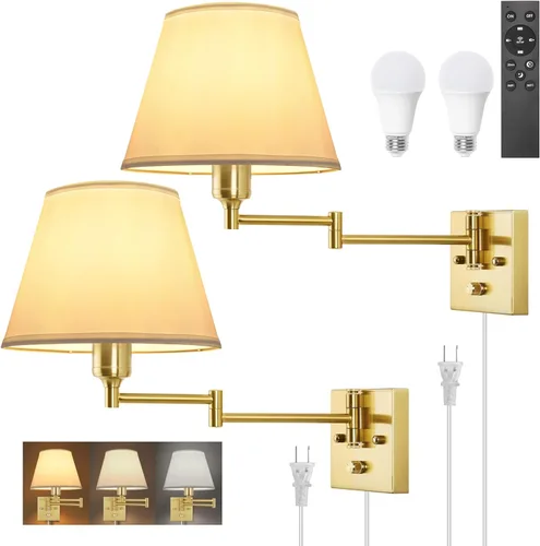 TRLIFE Aplique de pared regulable, control remoto de atenuación 10-100% y temperatura de color ajustable 2700K-6500K luces de pared de latón Mando