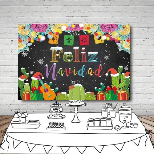 Miniatura 4 de MEHOFOND Telón de fondo de Feliz Navidad para fiesta, fiesta mexicana de Feliz Navidad, copo de nieve, fondo de fotografía, decoración de cactus