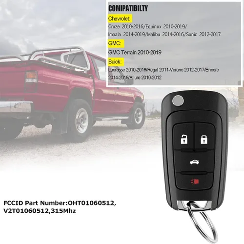 Miniatura 2 de Control remoto de entrada sin cortar para Chevrolet Cruze/Equinox 11-2015, Buick Lacrosse10-2016 FCCID: OHT01060512 315Mhz (paquete de 1)