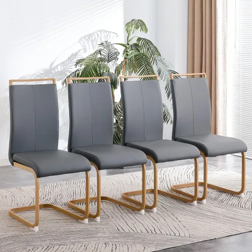 Miniatura 19 de gopop Juego de sillas de comedor, sillas modernas de metal con asiento acolchado de piel sintética, respaldo alto y patas cromadas resistentes, claro