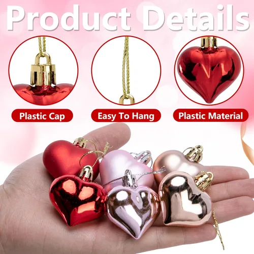 Miniatura 3 de 60 adornos de corazón para el día de San Valentín, Día de la Madre, adornos colgantes con forma de corazón para San Valentín, árbol, boda, Rojo