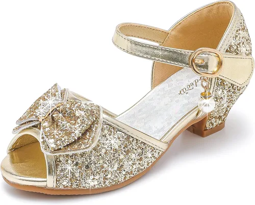 Furdeour Zapatos de vestir para niñas, zapatos de niña de flores, tacones bajos, puntera abierta, boda, fiesta, escuela, niños pequeños y grandes