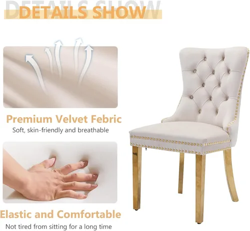 Miniatura 8 de Juego de mesa de comedor de mármol para 4, mesa de cocina rectangular de mármol blanco de 70 pulgadas con base en O de acero inoxidable dorado