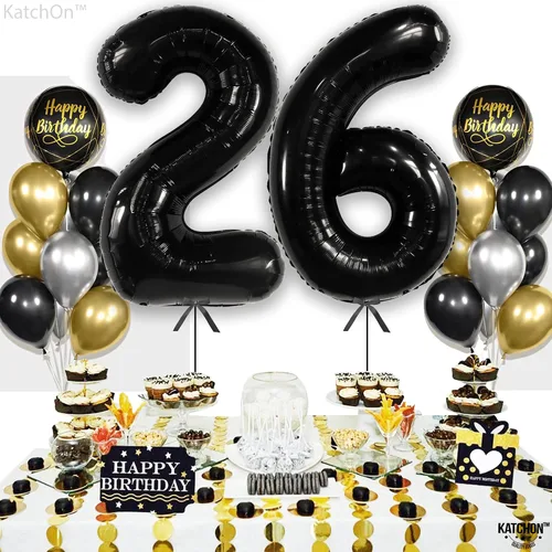 Miniatura 3 de KatchOn, Globos gigantes del número 26, color negro, 40 pulgadas, globos negros de cumpleaños del número 26 para decoración de cumpleaños de 26