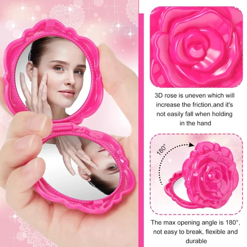 Miniatura 3 de Geelin 30 espejos compactos de rosas rosas a granel, para novia, boda, fiesta de fiesta, espejo plegable de maquillaje, bolsillo de mano para el día