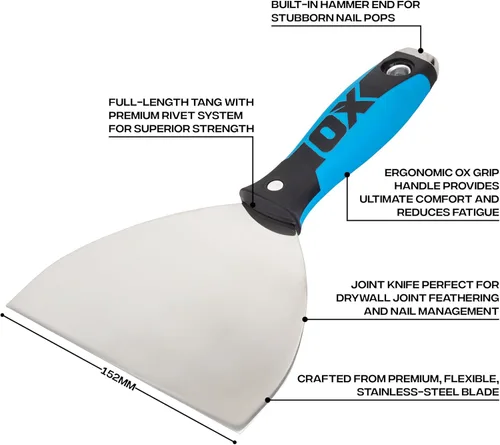 Miniatura 2 de Cuchillo de masilla de alta calidad para paneles de yeso de 6 pulgadas, cuchillo profesional de acero inoxidable, compuesto de juntas, mango