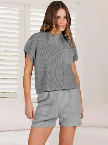 Miniatura 7 de ANRABESS Conjunto de dos piezas para mujer, suéter corto, suéter y pantalones cortos, conjunto de ropa de descanso