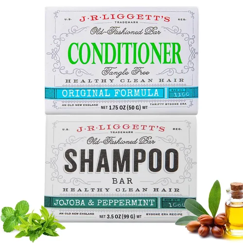J.R.LIGGETT'S Jojoba & Peppermint & Conditioner - 1 barra de champú + 1 barra de acondicionador - Barras nutritivas de champú y acondicionador a