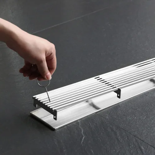 Miniatura 6 de Sharpeye Drenaje lineal de ducha de 32 pulgadas con rejilla de alambre de cuña extraíble, acero inoxidable 304 cepillado rectangular para baño
