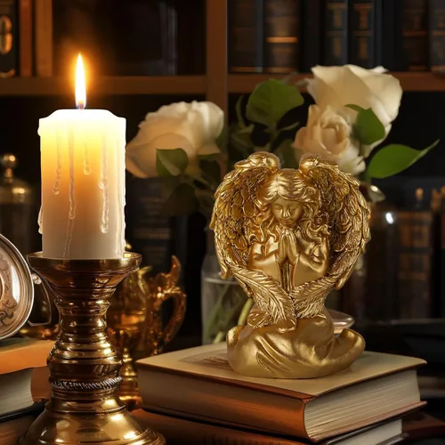 Miniatura 4 de INLOMEM Figura de ángel rezando, figura esculpida pintada a mano, estatua de alas de ángel para decoración del hogar o jardín, regalos de primera