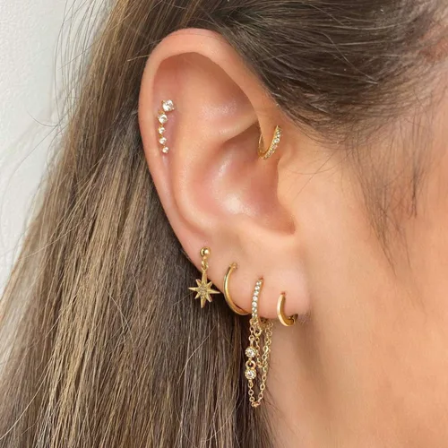 Miniatura 3 de Aretes de aro pequeños de oro para mujer chapados en oro real de 14 quilates, hipoalergénicos, para cartílago pequeño