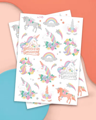 Miniatura 2 de xo, Fetti Recuerdos de fiesta de unicornio – Tatuajes temporales para niños – 26 estilos Suministros para fiesta de cumpleaños, decoraciones