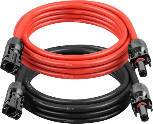 Miniatura 9 de Cable de extensión solar 10AWG de 20 pies – Paquete de 2 cables fotovoltaicos rojos y negros con conectores solares, cobre estañado de 84 hebras