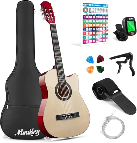 Miniatura 13 de Moukey Guitarra acústica de 30 pulgadas para principiantes, niños y jóvenes, 1/4 tamaño Dreadnought Guitarra Acustica Kit con póster de acordes