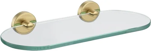 Miniatura 9 de JQK Estante de vidrio para baño dorado, almacenamiento de ducha de vidrio templado de 20 por 5 pulgadas, montaje de pared dorado cepillado de acero