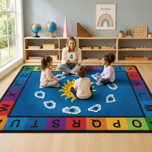 Miniatura 16 de Alfombra para Niños, Alfombra de Oruga Arcoíris ABC Letras del Alfabeto Tapete Educativo - 5x7 Pies Alfombra de Área de Aprendizaje con Respaldo