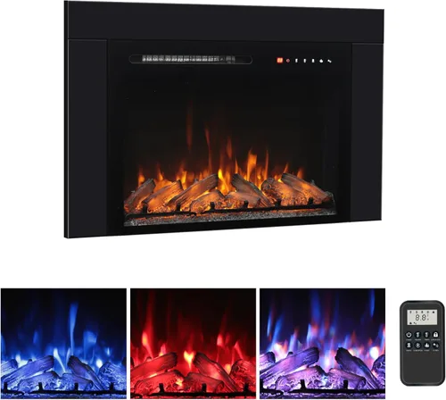 Miniatura 12 de Insertos de chimenea eléctrica de 26 pulgadas, chimenea eléctrica empotrada de 1500 W con control remoto, cristal, protección contra