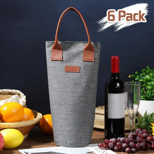 Miniatura 7 de Shappy Paquete de 6 bolsas de vino para una sola botella, 1 botella aislada, bolsa de vino protectora térmica, enfriador de vino acolchado portátil
