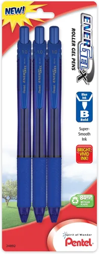Miniatura 6 de Pentel EnerGel-X - Lapicera de gel líquido retráctil, punta de 0,7 mm de metal, trazo medio, 3 unidades, Azul