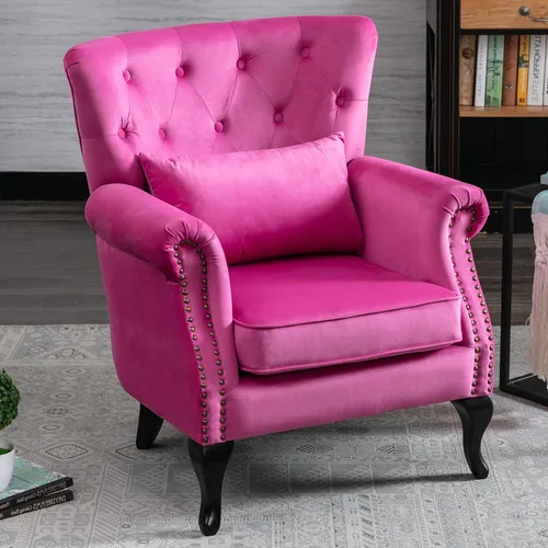 Miniatura 34 de LZAREAL Juego de 2 Sillones de Lectura Accent con Brazos para Sala de Estar, Dormitorio, Sillón de Esquina Cómodo Moderno de Mediados de Siglo, rosa