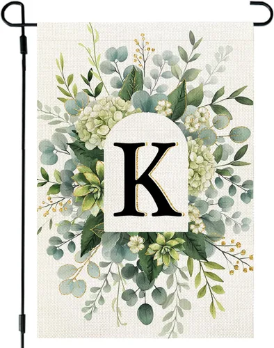 Miniatura 23 de CROWNED BEAUTY Bandera de jardín con monograma, letra inicial A de 12 x 18 pulgadas, doble cara para Outsdie, pequeña flor de primavera, apellido