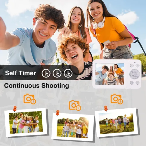 Miniatura 4 de Cámara digital 4K para niños de 7 a 12 años, cámara digital de 64MP de punto y disparo para vlogging con tarjeta SD de 32GB, cámara compacta