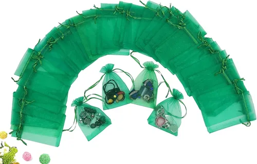 Miniatura 33 de Wudygirl 100 bolsas de organza de 3.9 x 4.7 pulgadas, bolsas de regalo transparentes con cordón, para bodas, fiestas, joyas, perfumes, sobres