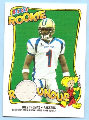 Joey Thomas 2004 Topps Bazooka Rookie Roundup Senior Bowl Game Worn Jersey Rookie Football Card #RR-JT - Green Bay Packers, Montana State Bobcats