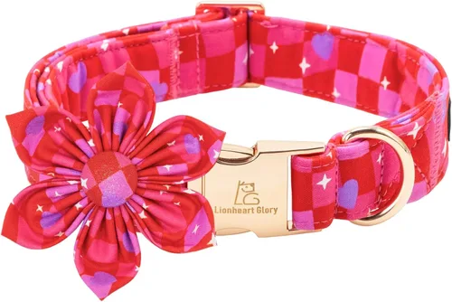 Miniatura 25 de Collar de perro Lionheart Glory, collar de perro rosa con flor, lindo collar para mascotas con patrón floral ajustable para perros pequeños Rosado