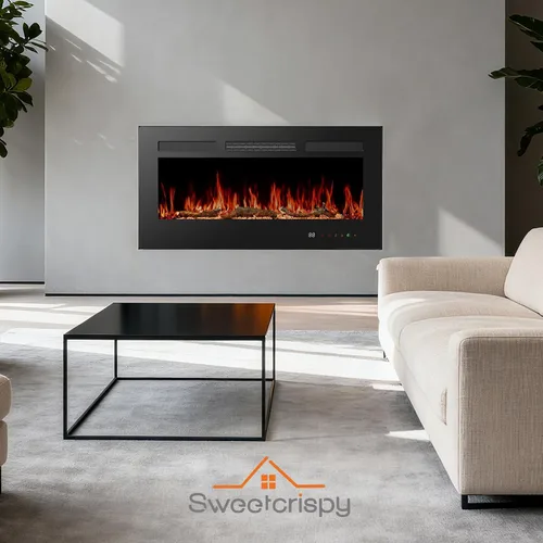 Miniatura 7 de Sweetcrispy - Chimenea eléctrica de 36 pulgadas para insertar, 1500 W montada en pared y empotrada, estufa de leña independiente con control remoto