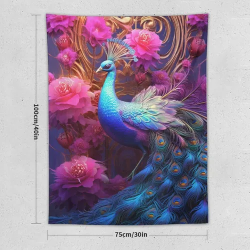 Miniatura 2 de JHION Tapiz de pavo real, hermoso tapiz de pájaro para colgar en la pared, tapices estéticos psicodélicos, arte de pared, decoración del hogar