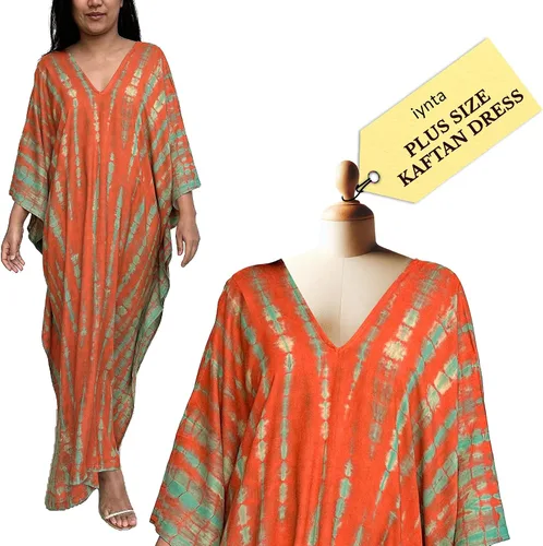 Miniatura 18 de Vestidos caftán hechos a mano en talla grande para mujer, vestido de gran tamaño teñido anudado, salida de baño para vacaciones y salidas nocturnas