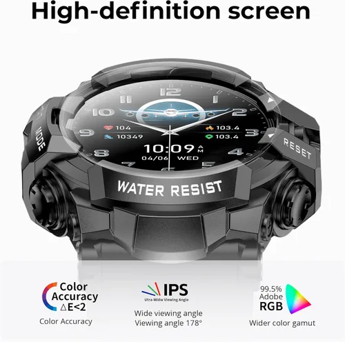 Miniatura 2 de MIDDOW Reloj inteligente militar con linterna (respuesta/hacer llamada), brújula, podómetro/frecuencia cardíaca/sueño/más de 100 modos deportivos