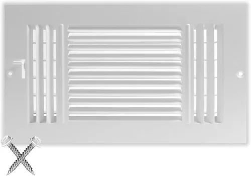 Miniatura 13 de Rejilla de suministro de aire de 3 vías de 10 pulgadas x 6 pulgadas - Tapa de ventilación y difusor - Cara plana estampada - Blanco.