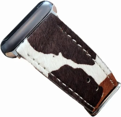 Miniatura 7 de Correa de cuero de vaca de lujo con pelo de Western para Apple Watch de 38 40 41 42 44 45 46 49 mm elegante para iWatch Series 11 10 9 8 7 6 5 4 B