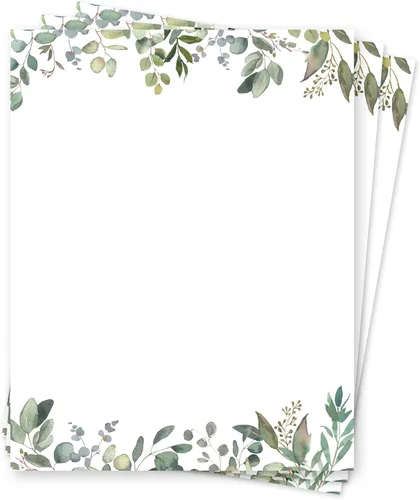 Papel de papelería con temática de hojas, papel membrete verde de 8.5 x 11 pulgadas, 50 hojas, papel de escritura elegante, bonito papel Juego de 50