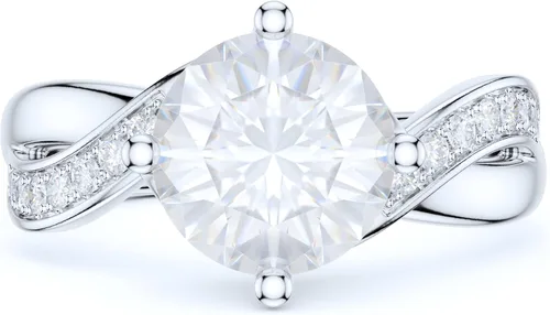 Miniatura 2 de Anillo de compromiso de plata esterlina con diamantes de corte redondo o moissanita de imitación de 2 quilates