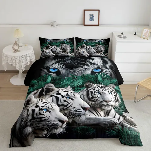 Miniatura 23 de Feelyou Juego de edredón de animales de zoológico, tamaño individual, juego de ropa de cama de animales de dibujos animados para niños, niñas